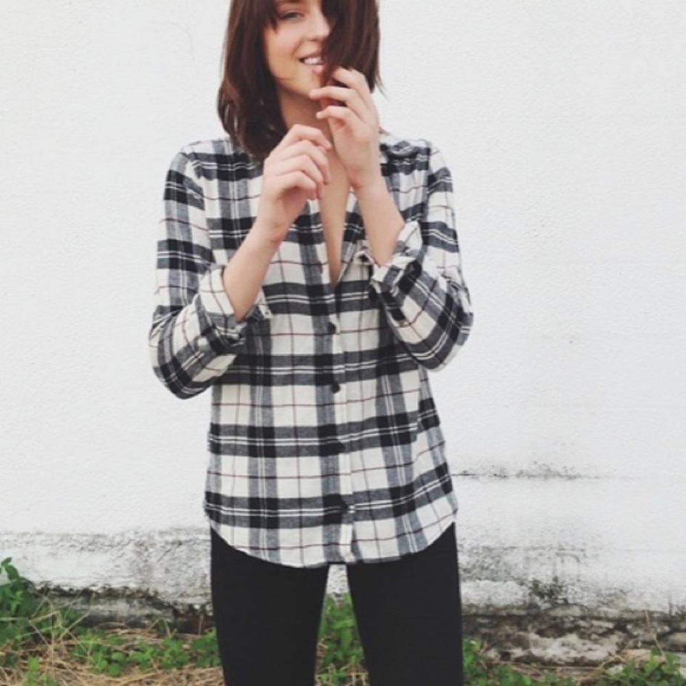 Black and white button down flannel shirt